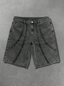STEELVANCE Men's Streetwear Patchwork Frayed Grey Washed Denim Shorts - Grey - View 7