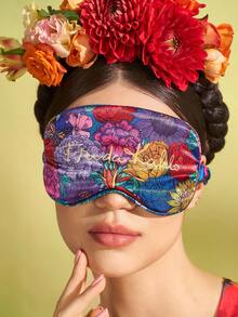 Frida Kahlo X SHEIN 1 Pc Floral Printed Eye Mask, Made Of Smooth Satin Fabric With High Opacity, Luxurious And Fashionable Design,Summer Outfits, Spring Outfits,Beach, Vacation, Flower - Green - View 2