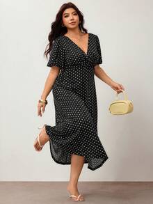 Enliva Plus Size Black And White Twist Knot Casual Elegant Vacation Dress, For Apple And Rounded Body Shape Tea Party Summer - Multicolor - View 5