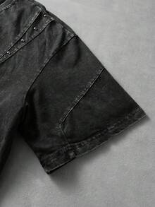 ROMWE MEN Camiseta de manga corta de cuello redondo con remaches y estampado de estrella, de uso casual y versátil para uso diario - Negro - Ver 5