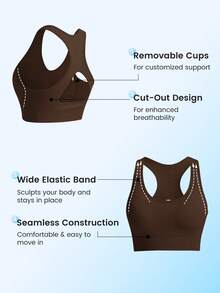 Nuvra Seamless Solid Color Casual Sports Bra Top - Coffee Brown - View 4