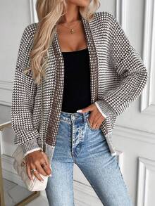 EMERY ROSE Women's Dropped Shoulder Long Sleeve Gradient Knit Cardigan - Brown - View 6