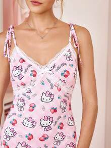 HELLO KITTY AND FRIENDS | SHEIN 女款卡通印花細肩帶短洋裝 - 粉色 - View 7