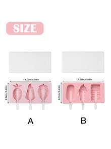 1Pc Cute Shapes Silicone Popsicle Molds With Lids Reusable Ice Cream Mold Popsicle 4 Cavities Maker Homemade DIY Set - Pink - View 9