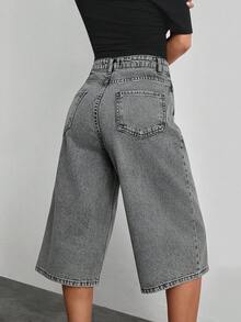 Women Casual Denım Short Long Comfortable And Straigh Fit For Summer High Quality - Grey - View 6
