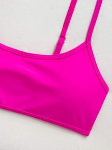SHEIN Swim 女款簡約細肩帶比基尼上衣 - 玫紅色 - 查看 3