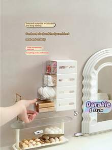 1PC White Wall Mounted Makeup Pad Storage Box, Transparent Bathroom Cotton Swab, Makeup Remover Pad, Hair Accessories, Headband, Mirror Cabinet Storage Box, Drawer - White - View 1