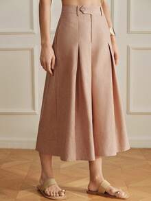 Revavyn Women's Fashion Commuter Versatile Solid Color Pleated Wide Leg Pants - Brown - View 8