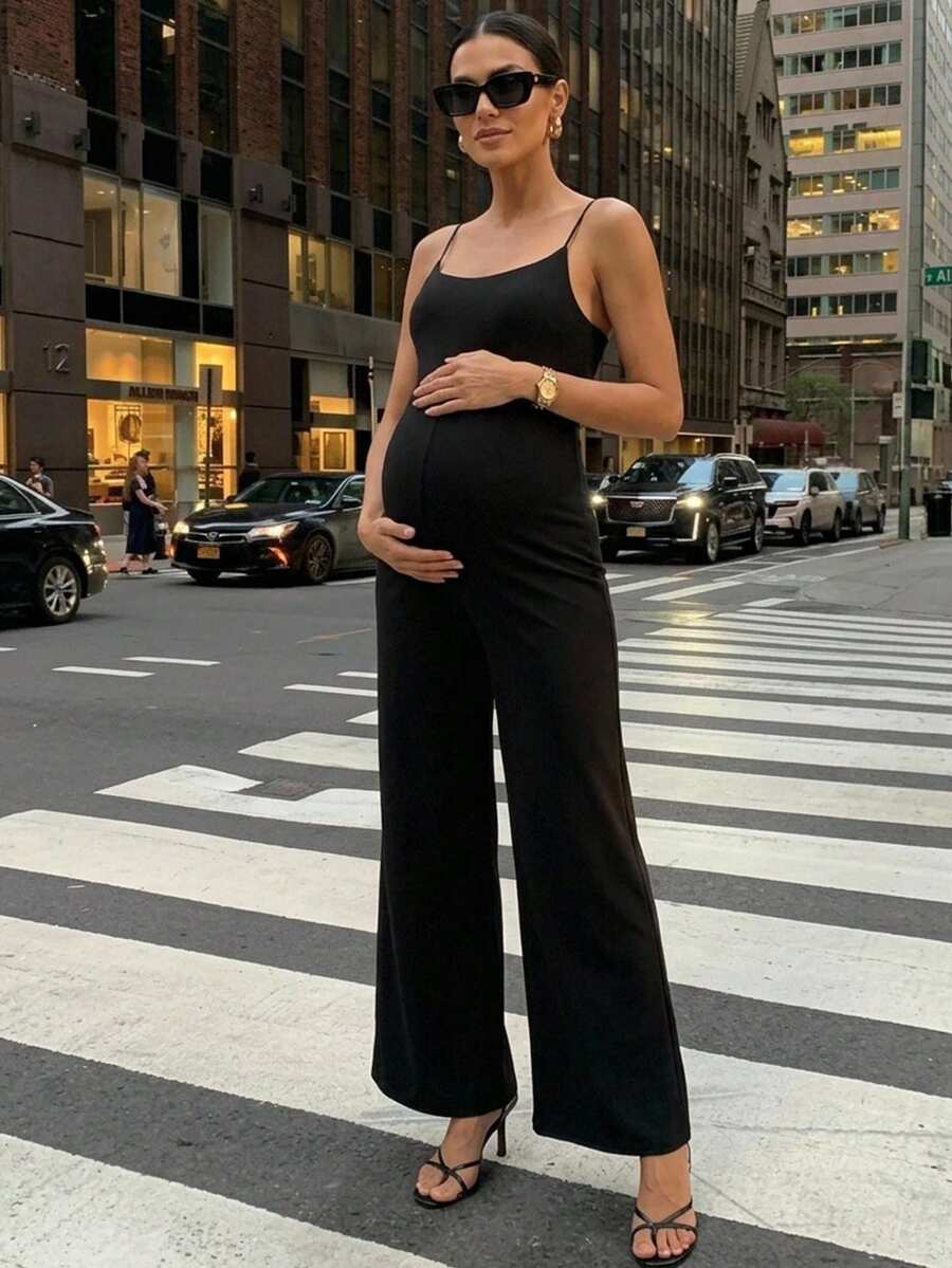 MaterniWear 孕妇夏季休闲纯色交叉露背阔腿连体裤
