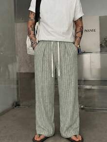 STEELVANCE 2pcs/Set Men's Vertical Striped Long Pants Casual Vacation Summer - Khaki - View 5