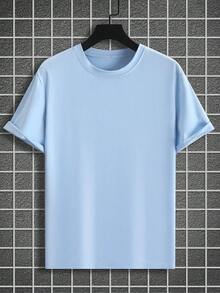 Manfinity Homme Men's Solid Color Short Sleeve T-Shirt - Baby Blue - View 2