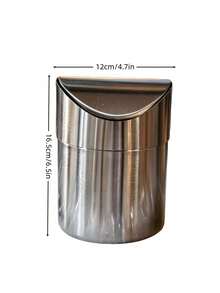 1pc Stainless Steel Desktop Trash Can With Flip Lid, Mini Swing Top Garbage Bin For Car, Office, Bathroom, Stylish Compact Waste Basket For Home, Office, Desk, Coffee Table, Living Room, Study - multicolor - View 10