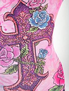 Bumpella Women's Floral Cross Pattern Sexy Date Party Mini Cami Dress - Pink - View 9
