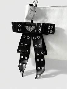 ROMWE Goth 1 buah Gantungan Kunci/Liontin DIY Gaya Punk Gelap Kulit Hitam Mengkilap dengan Lubang Tali, Buatan Tangan, Kompleks, Berlapis-lapis, Motif Wajah Hantu dan Ngengat untuk Dekorasi Halloween - Hitam-38 - View 4