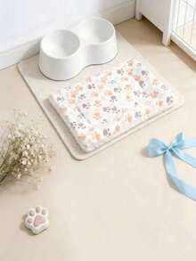 1PC Milk White Paw Print Coral Fleece Thickened Warm Plush Pet Mat Soft Comfortable Non Slip Washable Sleeping Pad For Small Medium Cats Dogs All Seasons - White - View 12
