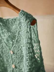Elaquor Plus Size Solid Color Hollow Knit Vest For Vacation Casual Wear - Green - View 3