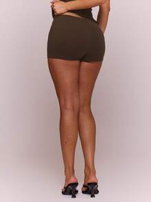 MUSERA ESSENTIALS Cotton Blended Fitted Micro Mini Shorts Spring Summer Holiday Everyday Cute Daily Basics Simple Essential - Chocolate Brown - View 5