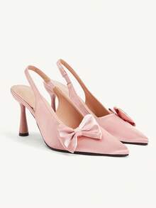 CUCCOO CHICEST Sepatu Hak Lancip Elegan Wanita dengan Hiasan Pita, Imut dan Romantis, Cocok untuk Beraktivitas di Luar Rumah, Kencan, Minum Teh Sore, Pesta, Hari Valentine - Baby Pink - View 2