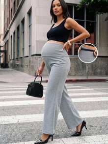 MaterniWear Maternity Casual Adjustable Waist Solid Color Flare Pants Coming Home Spring Coming Home Loungewear Fall - Grey - View 2