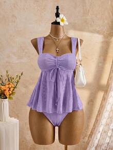 Bellisia 26SS Spring/Summer Vacation Beach Cute Yellow Jacquard Embroidered Tank Top Bikini Set - Purple - View 1