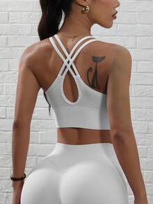 SHEIN Velisys 女款純色後背交叉時尚修身運動內衣 - 彩色 - 查看 2