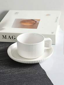 1 Set / 6 Sets Of European Coffee Cup And Saucer Sets, Striped Ceramic Cup And Saucer Sets, Afternoon Tea Tableware And Tea Cup Gift Box, Minimalist Style Mugs. - Multicolor - View 2