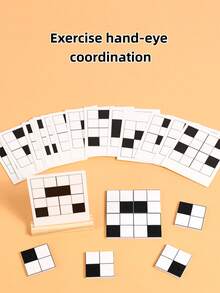 1 Set Wooden Black White Building Blocks Matching Puzzle Logical Thinking Training Parent Child Interactive Desktop Game For Family Christmas Stocking Fillers Holiday Gift Ideas Must Haves - Multicolor - View 2