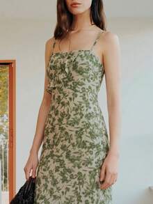Nöista 花卉印花長洋裝，胸前單層荷葉邊，下擺大荷葉邊拼接，女款夏季春季花卉洋裝，適合節慶、婚禮、畢業典禮、伴娘禮服、舞會禮服、晚禮服、生日、Saint John 女裝，優雅度假奢華外出穿搭，適合婚禮、派對、節慶、假期、夏季 - 綠色 - 查看 7