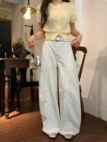 DAZY 波點可愛直筒休閒牛仔褲，適合前青春期女孩（大號），夏季款 - 白色 - 查看 4