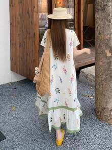 DAZY 女款圓領韓風全印花寬鬆休閒中長洋裝，春夏度假穿搭 - 彩色 - 查看 2