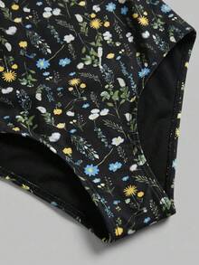 Sweetra CURVE Traje de baño de una pieza con lazo delantero y estampado floral bohemio para mujer, verano 2026, nueva moda para vacaciones y playa - Multicolor - Ver 4