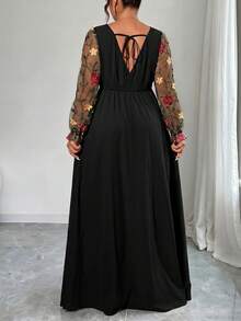 Elenzga Plus Size Premium Patchwork Embroidered Mesh Women's Dress - Multicolor - View 2