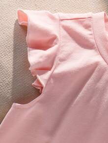 SHEIN 女童針織圓領休閒荷葉袖T恤 - 淺粉色 - 查看 4