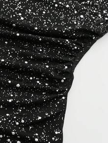 Cravure Top de tirantes elegante de talla grande, de punto con alta elasticidad, tela con lámina plateada, sin mangas, cuello asimétrico inclinado, diseño retorcido de un solo lado con hebilla decorativa metálica, cintura fruncida, bajo asimétrico, moda primavera-verano para citas, fiestas, reuniones, ir al trabajo y streetwear - Negro - Ver 7