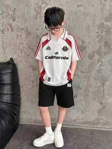Coolqubz Áo polo in họa tiết thiết kế phối màu deconstructed phong cách streetwear casual cho nam thiếu niên, chất vải thoải mái phù hợp đi lại hàng ngày và phong cách đường phố, thời trang và sành điệu - Đỏ - Xem 2