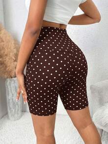 SHEIN Lady Shorts de capa base ajustados para mujer con lunares, casuales y versátiles para uso diario - Marrón - Ver 2