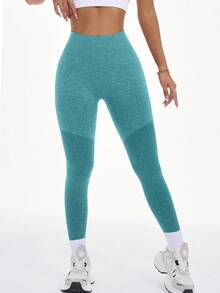 Gameset SHEIN Sport 女款高腰日常健身運動緊身褲 - 綠色 - 查看 2