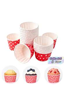 50PCS Red Baking Cups With White Polka Dots Disposable Ruffled Design Heat Resistant Oil Proof Liners For Muffin Cupcake Oven Wedding Cake Display Hotel Dessert Home Baking Afternoon Tea Picnic Party Kitchen Helper - Multicolor - View 1