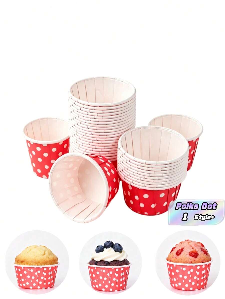 50PCS Red Baking Cups With White Polka Dots Disposable Ruffled Design Heat Resistant Oil Proof Liners For Muffin Cupcake Oven Wedding Cake Display Hotel Dessert Home Baking Afternoon Tea Picnic Party Kitchen Helper - Multicolor - View 1