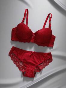 EmpressEnvy Set pakaian dalam berenda renda - Burgundy - View 1