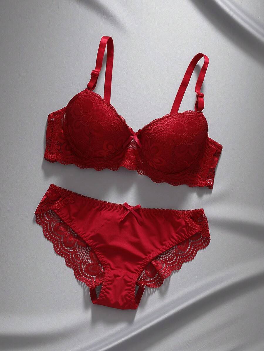 EmpressEnvy Set pakaian dalam berenda renda - Burgundy - View 1
