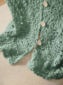 Elaquor Plus Size Solid Color Hollow Knit Vest For Vacation Casual Wear - Green - View 6