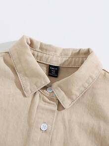SHEIN 女童卡其色牛仔寬鬆襯衫與長褲2件組 - 卡其色 - 查看 3