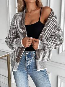 EMERY ROSE Women's Dropped Shoulder Long Sleeve Gradient Knit Cardigan - Brown - View 3