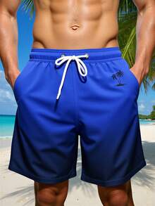 Manfinity Swimmode 男士漸層印花抽繩腰夏季沙灘百慕達短褲 - 寶藍色 - 查看 4