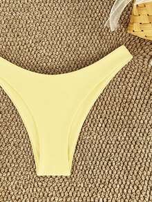 SHEIN Swim Celana Bikini Minimalis Seksi Warna Polos untuk Wanita di Musim Panas, Cocok untuk Liburan, Pantai, dan Tepi Laut - Angsa kuning - View 4