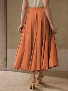 MOTF PREMIUM WOMEN'S FOLDED PLEATED SIDE ZIPPER SKIRT - Rust Brown - View 2