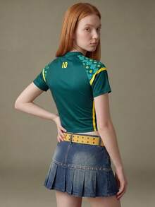 Elnivra 2026年足球世界盃澳洲足球球衣風格女款短版T恤，復古印花足球球迷上衣，澳洲隊支持者，適用於美國–加拿大–墨西哥 - 綠色 - 查看 2