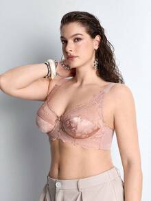 Sujetador con aros y encaje para mujer de talla grande - Albaricoque - Ver 6