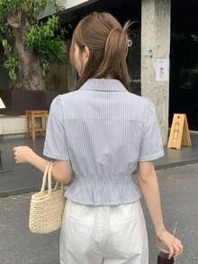 DAZY 女款韓式修身優雅夏季牛仔上衣 - 灰色 - 查看 2